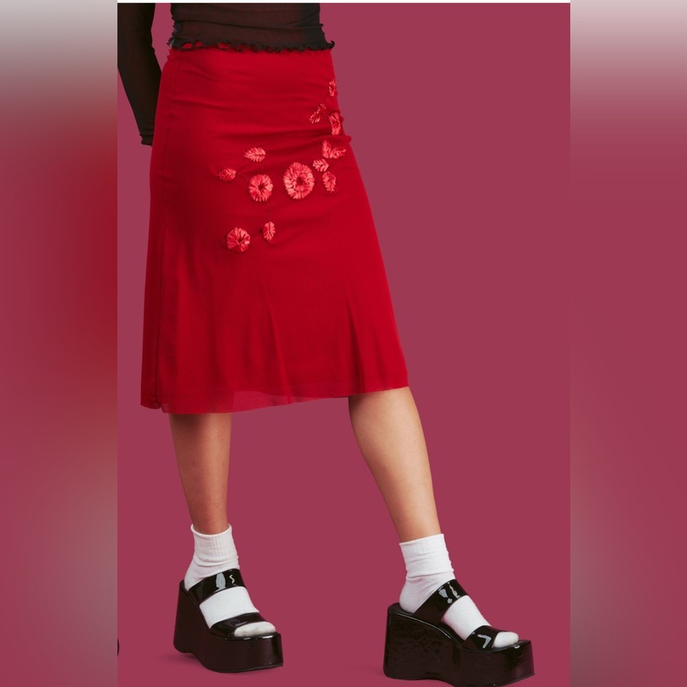 UNIF Red Florid Skirt